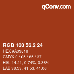 カラーコード: RGB 160 56.2 24 | qconv.com