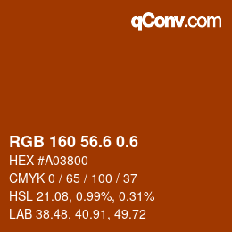 カラーコード: RGB 160 56.6 0.6 | qconv.com