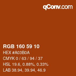 Color code: RGB 160 59 10 | qconv.com