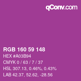 颜色代码: RGB 160 59 148 | qconv.com