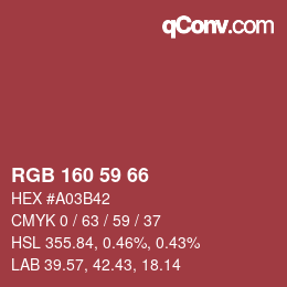 Color code: RGB 160 59 66 | qconv.com