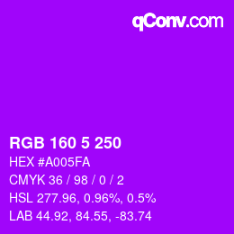 Color code: RGB 160 5 250 | qconv.com