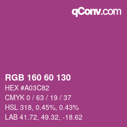カラーコード: RGB 160 60 130 | qconv.com