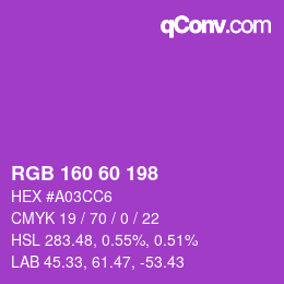 カラーコード: RGB 160 60 198 | qconv.com