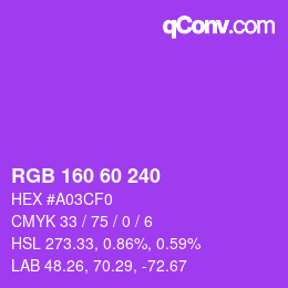 カラーコード: RGB 160 60 240 | qconv.com