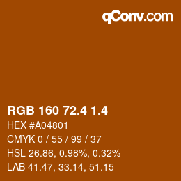 カラーコード: RGB 160 72.4 1.4 | qconv.com