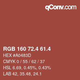 カラーコード: RGB 160 72.4 61.4 | qconv.com
