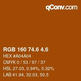 カラーコード: RGB 160 74.6 4.6 | qconv.com