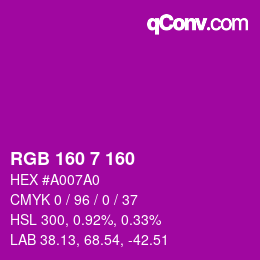 Color code: RGB 160 7 160 | qconv.com