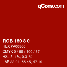 カラーコード: RGB 160 8 0 | qconv.com