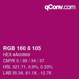 カラーコード: RGB 160 8 105 | qconv.com