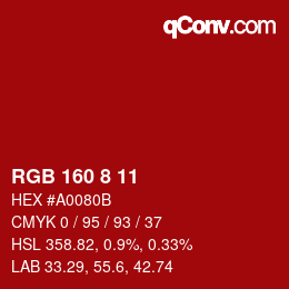 Color code: RGB 160 8 11 | qconv.com