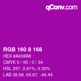 Color code: RGB 160 8 168 | qconv.com