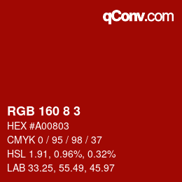 カラーコード: RGB 160 8 3 | qconv.com