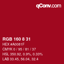 Color code: RGB 160 8 31 | qconv.com