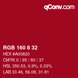 Color code: RGB 160 8 32 | qconv.com