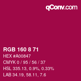 Color code: RGB 160 8 71 | qconv.com