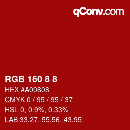 Farbcode: RGB 160 8 8 | qconv.com