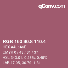 カラーコード: RGB 160 90.8 110.4 | qconv.com