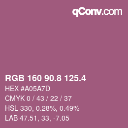 カラーコード: RGB 160 90.8 125.4 | qconv.com