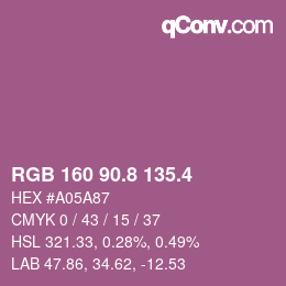 カラーコード: RGB 160 90.8 135.4 | qconv.com