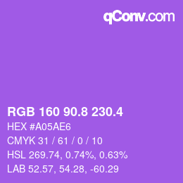 カラーコード: RGB 160 90.8 230.4 | qconv.com