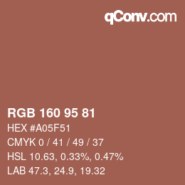 Color code: RGB 160 95 81 | qconv.com