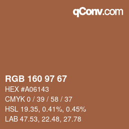 颜色代码: RGB 160 97 67 | qconv.com
