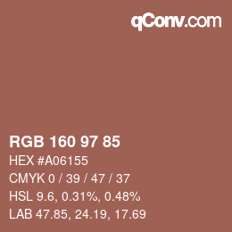 Color code: RGB 160 97 85 | qconv.com