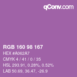 Farbcode: RGB 160 98 167 | qconv.com