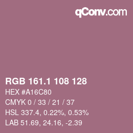 カラーコード: RGB 161.1 108 128 | qconv.com