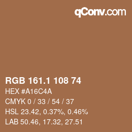 カラーコード: RGB 161.1 108 74 | qconv.com