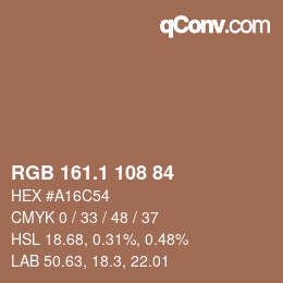 Farbcode: RGB 161.1 108 84 | qconv.com