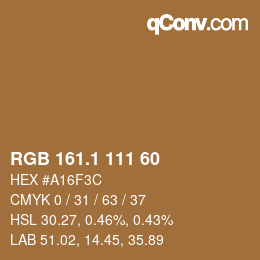 カラーコード: RGB 161.1 111 60 | qconv.com