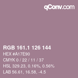 カラーコード: RGB 161.1 126 144 | qconv.com