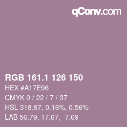 カラーコード: RGB 161.1 126 150 | qconv.com