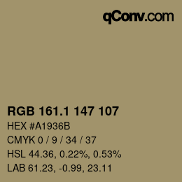 カラーコード: RGB 161.1 147 107 | qconv.com