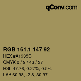 カラーコード: RGB 161.1 147 92 | qconv.com