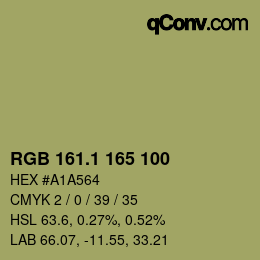 カラーコード: RGB 161.1 165 100 | qconv.com