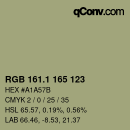 カラーコード: RGB 161.1 165 123 | qconv.com