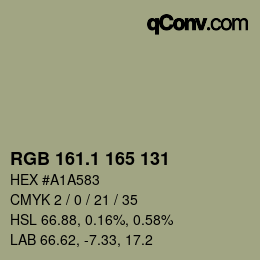 カラーコード: RGB 161.1 165 131 | qconv.com