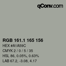 カラーコード: RGB 161.1 165 156 | qconv.com