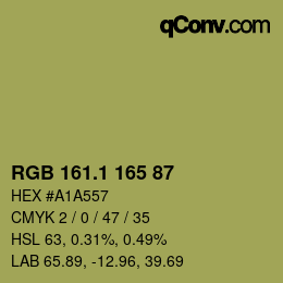 カラーコード: RGB 161.1 165 87 | qconv.com