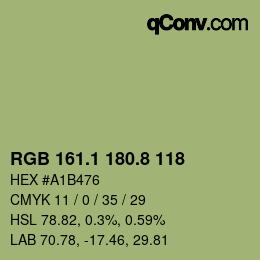 Color code: RGB 161.1 180.8 118 | qconv.com