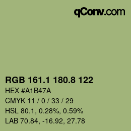 カラーコード: RGB 161.1 180.8 122 | qconv.com