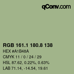 Color code: RGB 161.1 180.8 138 | qconv.com