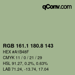 Color code: RGB 161.1 180.8 143 | qconv.com