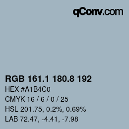 Color code: RGB 161.1 180.8 192 | qconv.com