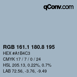 カラーコード: RGB 161.1 180.8 195 | qconv.com