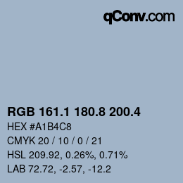 カラーコード: RGB 161.1 180.8 200.4 | qconv.com